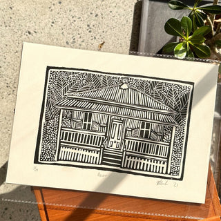 Brisbane Queenslander Lino Print Original Art by Bronte Mark
