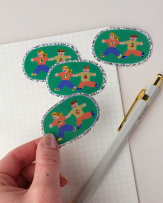 Girl and Boy - Tiny Vinyl Sticker (Glitter)