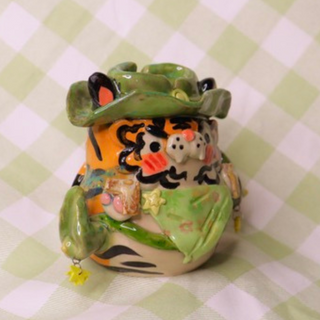 Dark Green Cowboy Tiger Vase - Medium Ceramic Vase