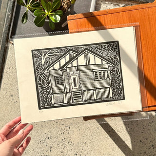 Brisbane Queenslander Lino Print Original Art by Bronte Mark