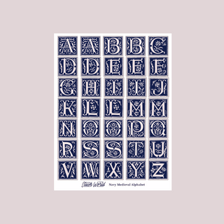 Navy Medieval Alphabet  - Sticker Sheet