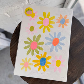 Rainbow Daisies - Risograph Print (A4)