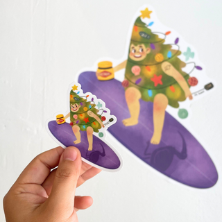 Christmas Tree Surfer - Vinyl Sticker