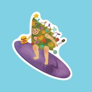 Christmas Tree Surfer - Vinyl Sticker
