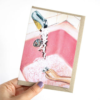 Retro Pink Bath - Greeting Card