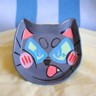 Grey Grumpy Cat Head - Ceramic Plate