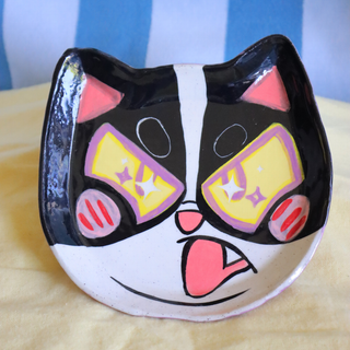 Tuxedo Grumpy Cat Head - Ceramic Plate