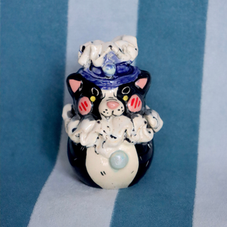 Blue Cowboy Tuxedo Cat - Small Ceramic Vase