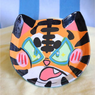 Tiger Grumpy Cat Head - Ceramic Plate