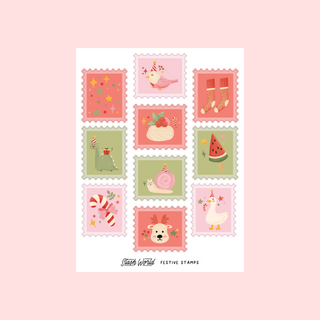 Festive Stamps Sticker Sheet - Stash Sticker Club