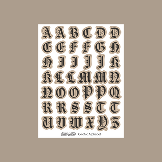 Gothic Alphabet Capitals (Sepia) - Sticker Sheet