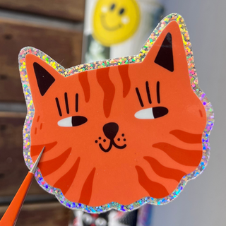 Orange Glitter Cat Sticker