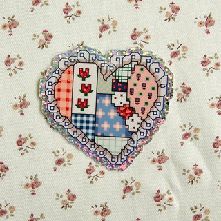 Patchwork Heart - Vinyl Sticker (Glitter)
