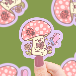 Reading Mushroom - Vinyl Sticker
