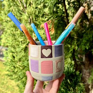 Pink & Purple Ceramic Pen Holder