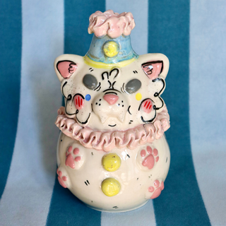 White Cat Clown - Large Ceramic Vase