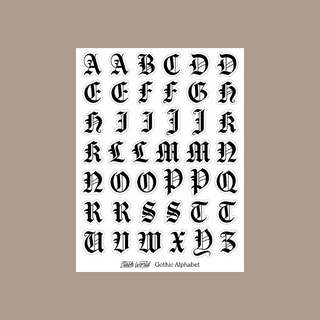 Gothic Alphabet Capitals (White) - Sticker Sheet