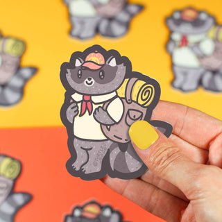 Hiking Raccoon - Vinyl Sticker