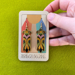 Art Nouveau Beetles (Warm Tone) - Enamel Earrings