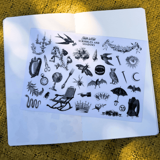 Scribbles and Shadows - Large Sticker Sheet (Clear Matte)
