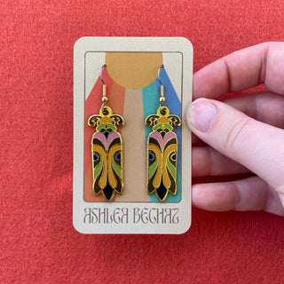 Art Nouveau Beetles (Warm Tone) - Enamel Earrings