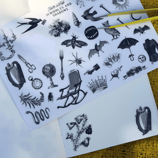 Scribbles and Shadows - Large Sticker Sheet (Clear Matte)