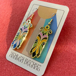 Art Nouveau Beetles (Warm Tone) - Enamel Earrings