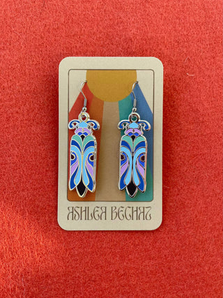 Art Nouveau Beetles (Cool Tone) - Enamel Earrings