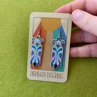 Art Nouveau Beetles (Cool Tone) - Enamel Earrings-Jewellery-Stash World