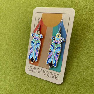 Art Nouveau Beetles (Cool Tone) - Enamel Earrings-Jewellery-Stash World