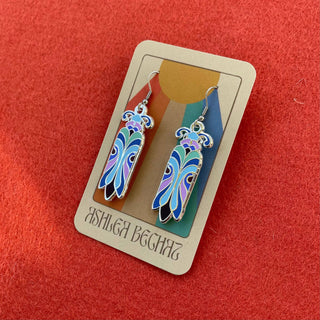 Art Nouveau Beetles (Cool Tone) - Enamel Earrings-Jewellery-Stash World