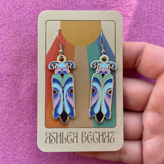 Art Nouveau Beetles (Cool Tone) - Enamel Earrings-Jewellery-Stash World