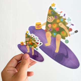 Christmas Tree Surfer - Vinyl Sticker-Vinyl Stickers-Stash World