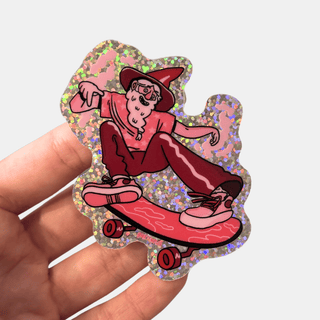 Crazy Pink Wizard - Vinyl Sticker (Glitter)-Vinyl Stickers-Stash World