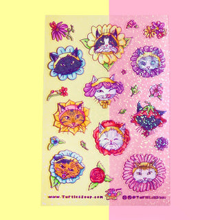 Flower Kitties - Vinyl Sticker Sheet-Sticker Sheets-Stash World