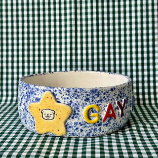 Gay Dog (Blue) - Ceramic Pet Bowl-Desk Accessories-Stash World