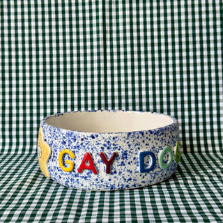 Gay Dog (Blue) - Ceramic Pet Bowl-Desk Accessories-Stash World