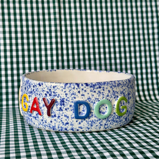 Gay Dog (Blue) - Ceramic Pet Bowl-Desk Accessories-Stash World