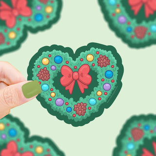 Holiday Heart Wreath - Vinyl Sticker-Vinyl Stickers-Stash World