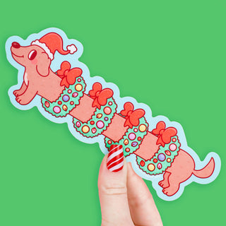 Holiday Weenie Dog - Long Vinyl Sticker-Vinyl Stickers-Stash World