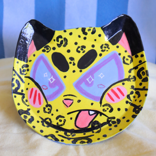 Jaguar Grumpy Cat Head - Ceramic Plate-Desk Accessories-Stash World