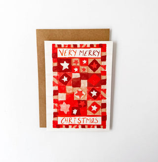 Merry Christmas Red Quilt - Greeting Card-Greeting Cards-Stash World