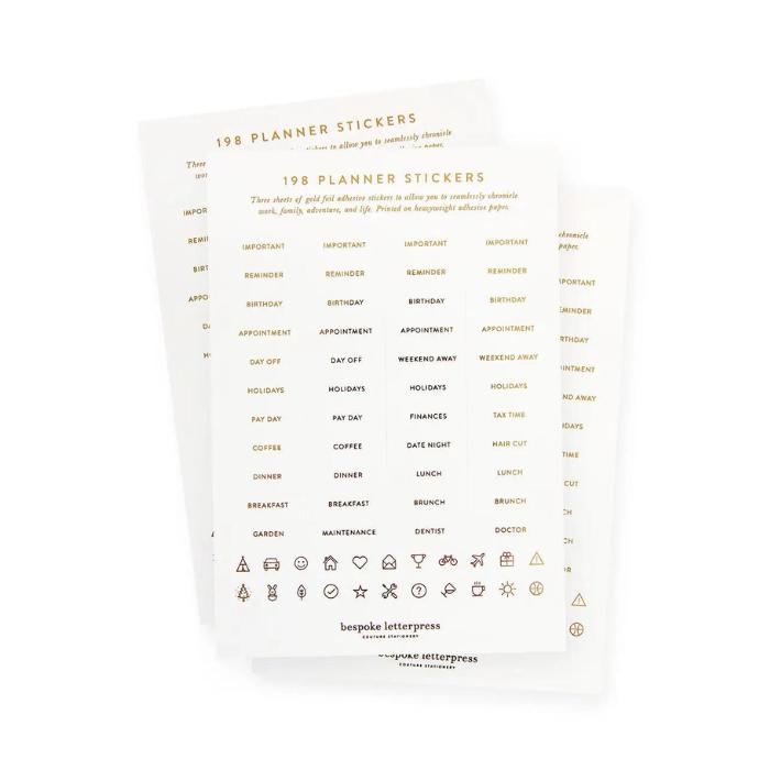 Gold Foiled Planner Stickers Sheets Set of 198 Stash World Australia