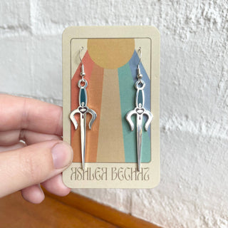 Sai/Silver Sword- Enamel Earrings